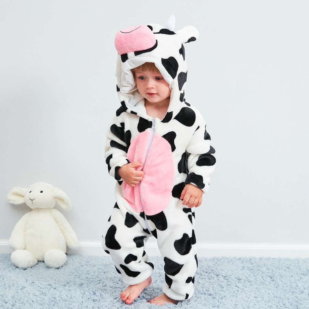 Adorable cow-inspired baby pajamas made from soft cotton for ultimate comfort.