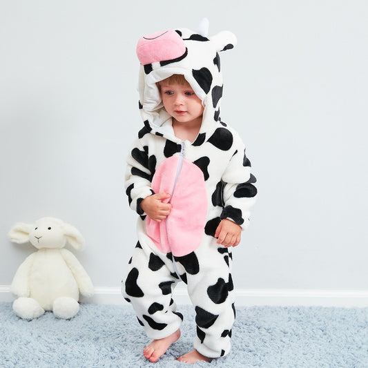 Adorable cow-inspired baby pajamas made from soft cotton for ultimate comfort.