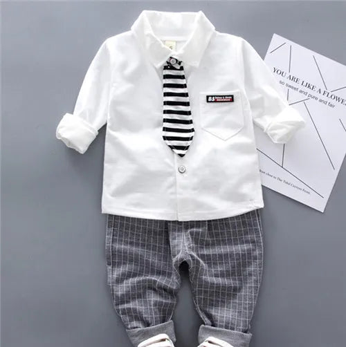 Boys' Shirt and Dress Outfit - New Spring Two-Piece Set for Small to Medium-Sized Toddlers