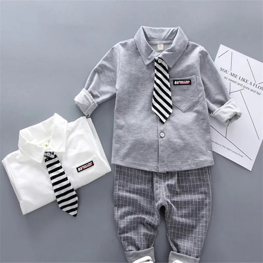 Boys' Shirt and Dress Outfit - New Spring Two-Piece Set for Small to Medium-Sized Toddlers