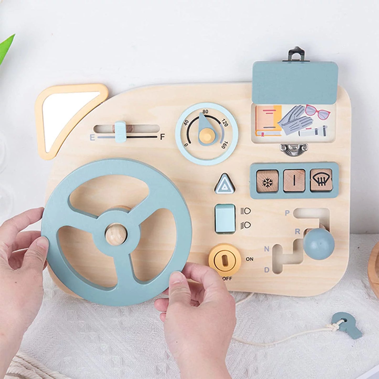 Montessori Busy Board - Simulated Driving Car Steering Wheel Wooden Educational Toy for Children