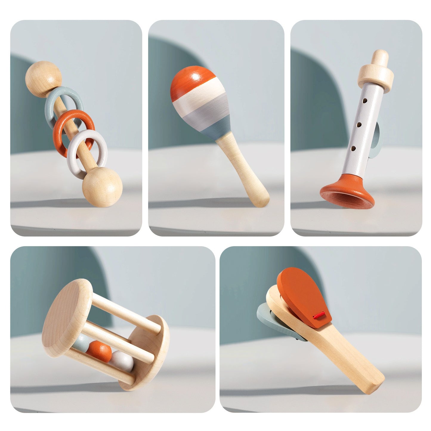 Wooden Montessori instruments for children.