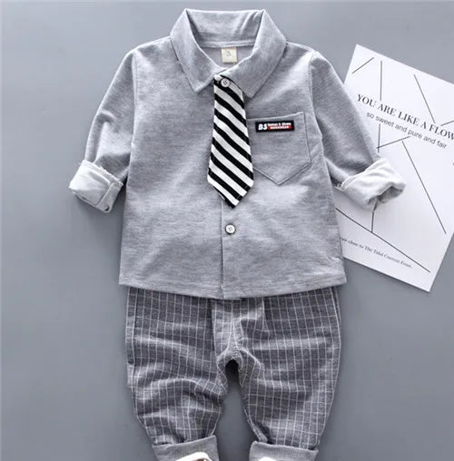 Boys' Shirt and Dress Outfit - New Spring Two-Piece Set for Small to Medium-Sized Toddlers