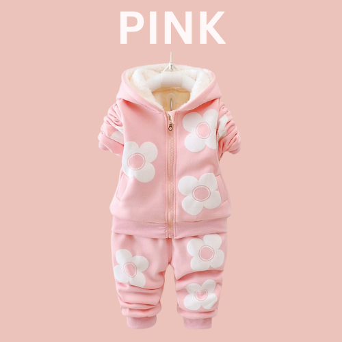 Girls' Plush Outdoor Wear Set - Floral Two-Piece Autumn and Early Winter Clothing