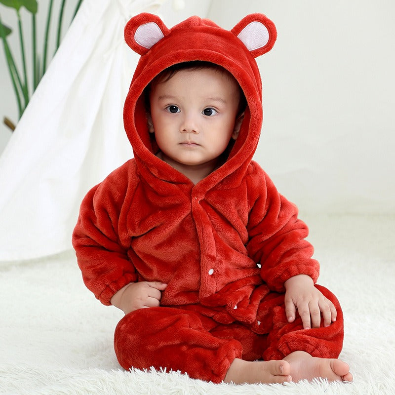 Baby Climbing Suit with Adorable Bear Ears and Flannel Fabric