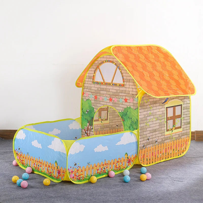 Cozy playhouse tent with a ball pool and tunnel for children’s fun