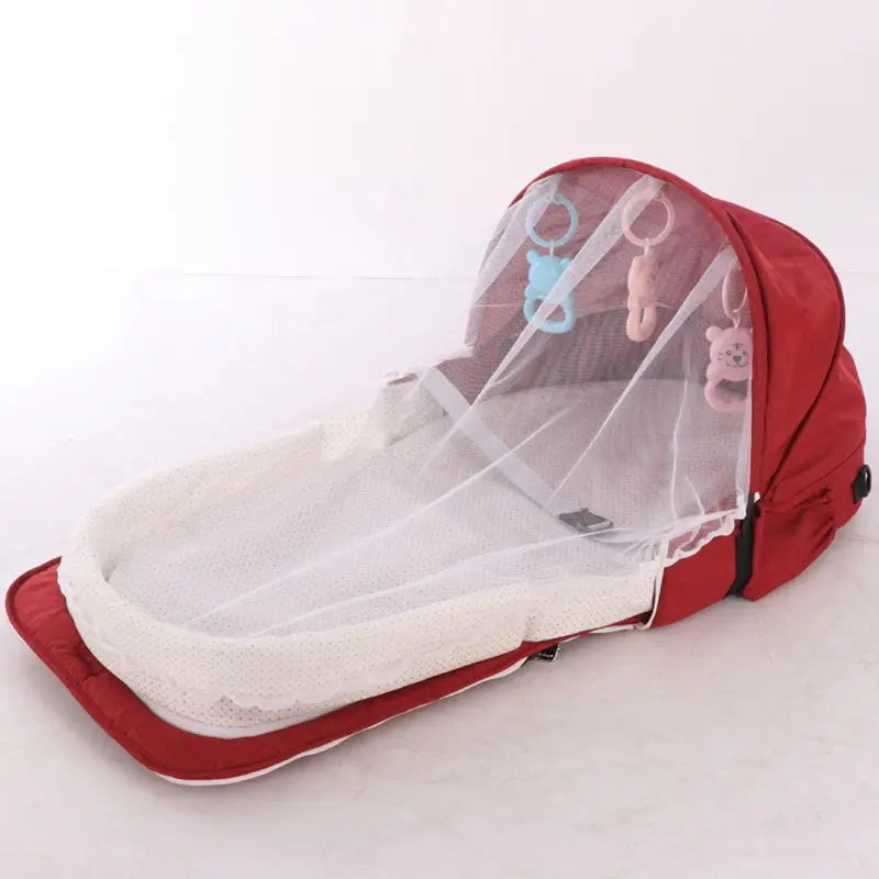 Portable Foldable Baby Bed with Mosquito Net - Travel Sleeping Basket, Sun Protection, Soft and Breathable with Toys