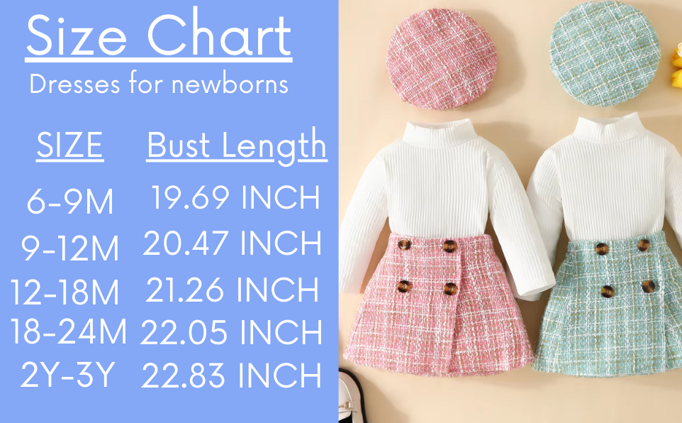 Baby Girl Clothing Set 6M-3Y – Knit Long Sleeve Top, Plaid Skirt & Hat Outfit for Fall/Spring