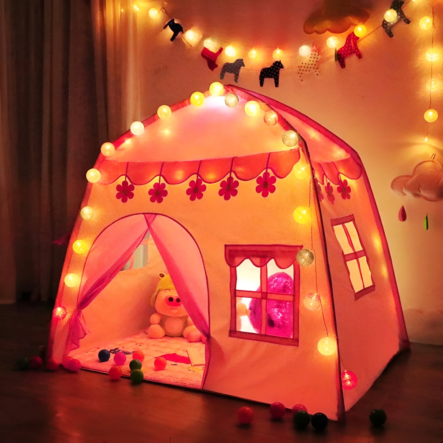 Pink Kids Tent In Nigth 