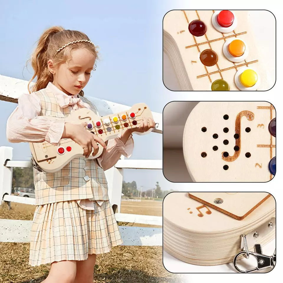 Wooden LED Busy Board - Montessori Guitar Toy with Switch Lights & Melodic Sound for Early Education